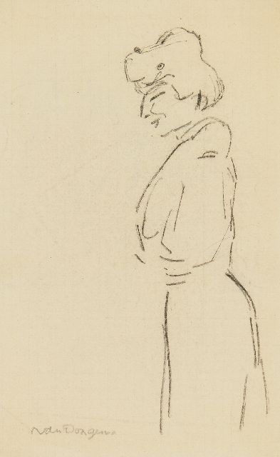 Kees van Dongen | Femme debout, de profil, chalk on paper, 20.7 x 12.8 cm, signed l.l.