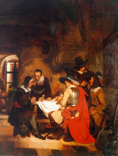 Franciscus Willems | De kaartspelers, oil on panel, 99.0 x 81.0 cm, gesigneerd l.o. and gedateerd 1842