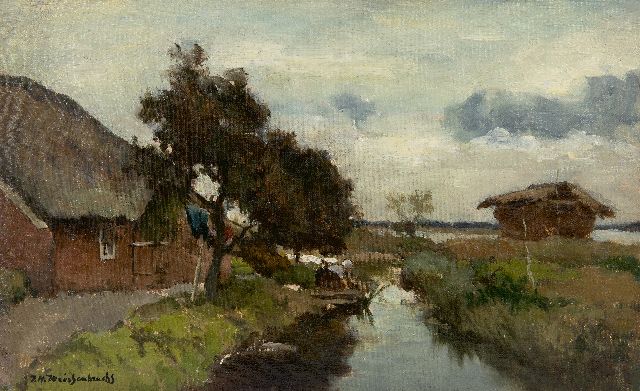 Weissenbruch H.J.  | Laundry day, oil on canvas laid down on panel 25.3 x 41.0 cm, signed l.l.