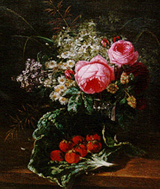 François Huygens | A still life with peonies and strawberries, oil on canvas, 50.7 x 44.0 cm, signed l.r.