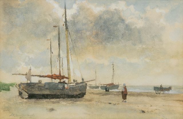 Jan Hendrik Weissenbruch | Fishing boats on the beach, watercolour on paper, 32.8 x 49.6 cm, signed l.l.