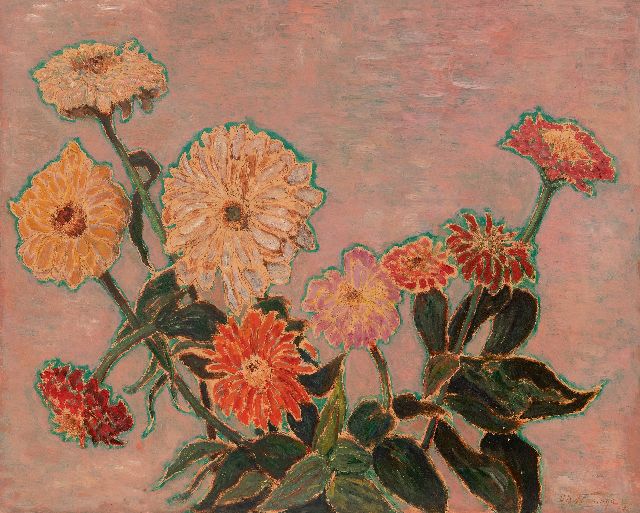 Dirk Berend Nanninga | A still life of gerbera, oil on panel, 48.7 x 60.3 cm, signed l.r. and dated '32