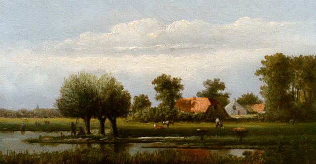 Landler G.  | Cattle in a summer landscape, oil on panel 11.1 x 21.1 cm, signed on the reverse