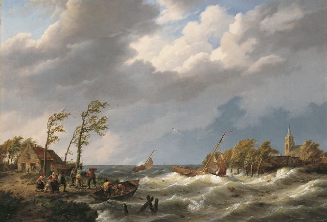 Johannes Hermanus Koekkoek | Stormy weather off the Zuiderzee, oil on canvas, 48.7 x 71.2 cm, signed l.l.