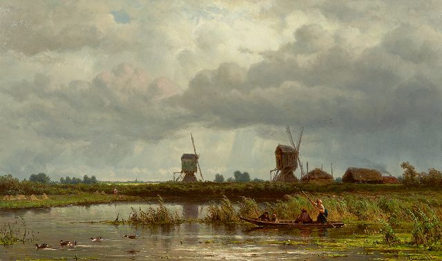 Jan Willem van Borselen | Escaping the rain, oil on panel, 33.3 x 55.4 cm, signed l.r. and dated '62