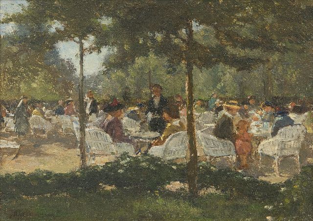 Johannes Evert Akkeringa | Tea garden (probably Boschhek, Den Haag), oil on panel, 16.9 x 22.9 cm, signed l.l.