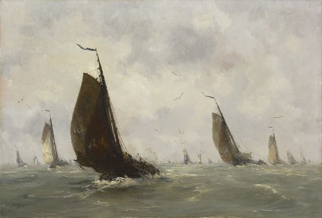 Hobbe Smith | Sailing boats from Urk leaving harbour, oil on canvas, 72.5 x 107.3 cm, signed l.l.