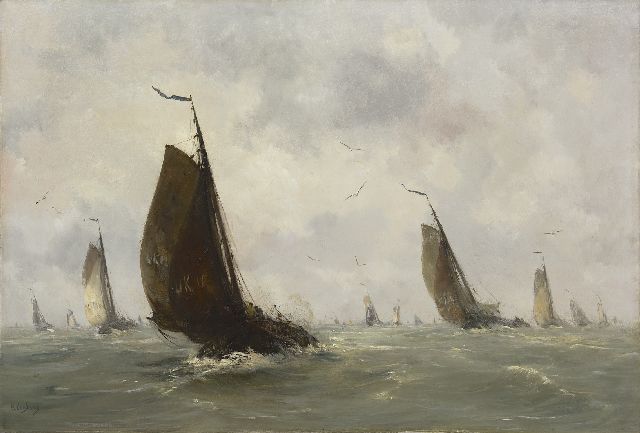 Smith H.  | Sailing boats from Urk leaving harbour, oil on canvas 72.5 x 107.3 cm, signed l.l.