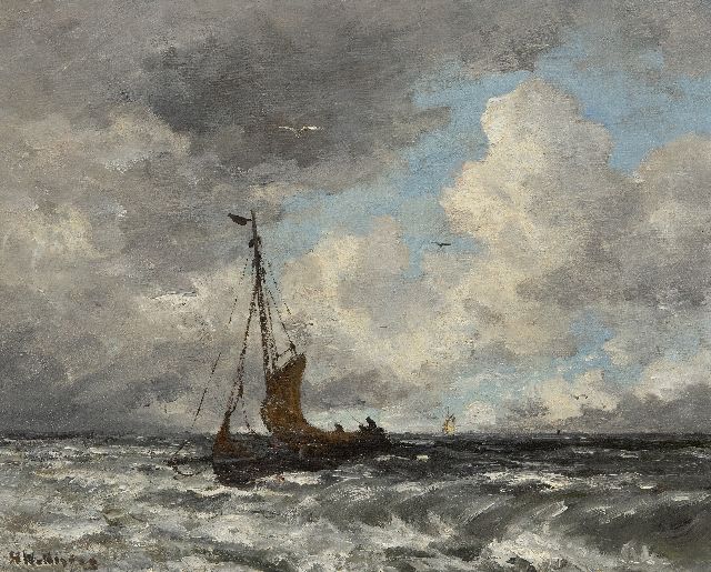 Mesdag H.W.  | Fishing smack on the North Sea, oil on canvas laid down on board 40.2 x 50.6 cm, signed l.l.