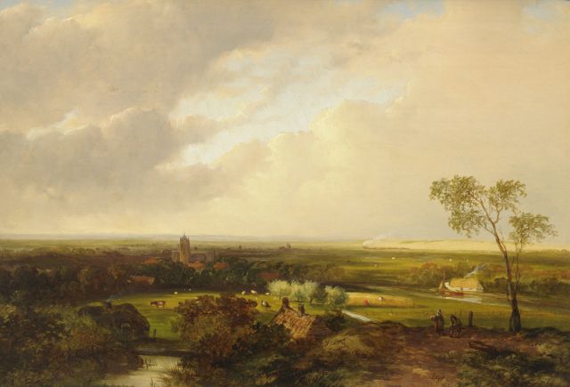 Jan Evert Morel II | A panoramic view of a summer landscape with a steam-train, oil on panel, 24.8 x 35.8 cm, signed l.r.