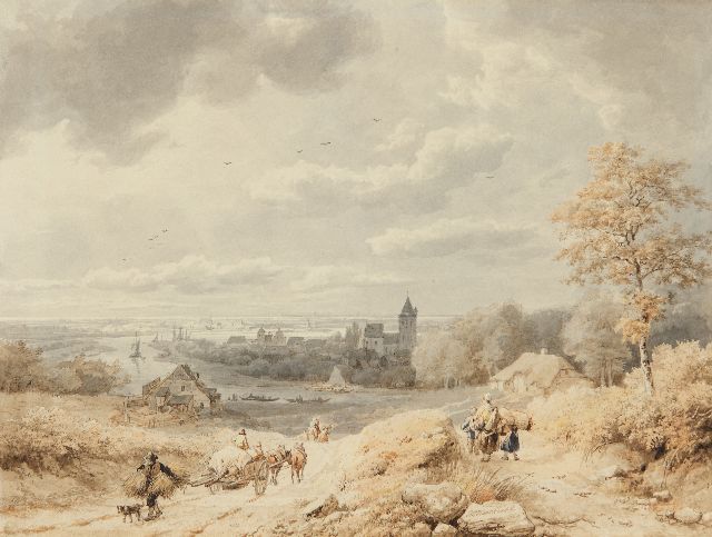 Barend Cornelis Koekkoek | A view of the river Rhine near Kleve, pen, brush and ink on paper, 23.7 x 31.4 cm, signed l.c. and dated 1849