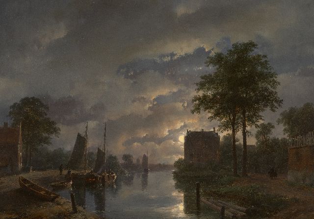 Schelfhout A.  | River view by moonlight, oil on panel 32.5 x 45.9 cm, signed l.r. and dated '57