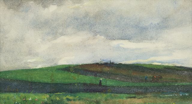 Floris Arntzenius | Landscape on a showery day, charcoal and watercolour on paper, 23.0 x 41.5 cm, signed l.l. remainder of signature