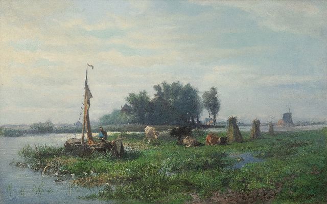 Mauve A.  | A farmer in a polder landscape, oil on canvas 40.5 x 64.0 cm, signed l.r. and painted ca. 1870