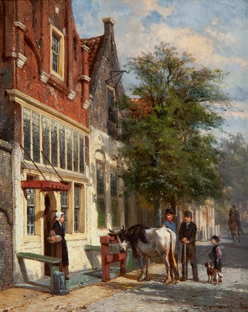 Springer C.  | Streetscene in Monnickendam, oil on panel 25.1 x 19.8 cm, signed l.r. and dated '80