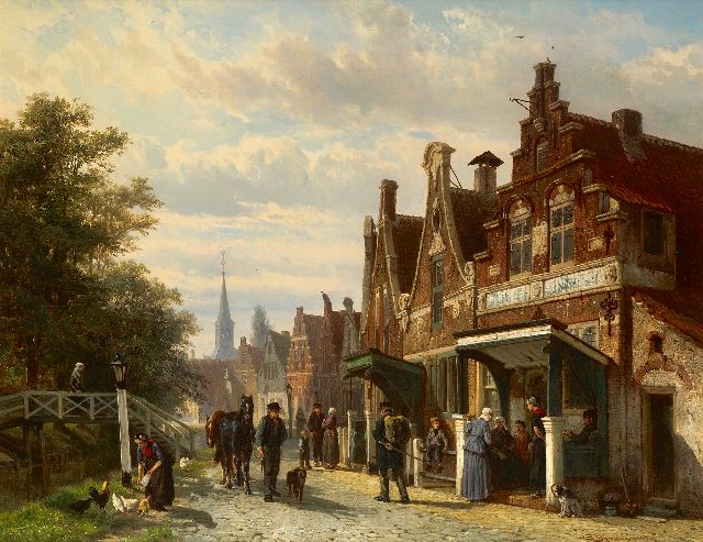 Cornelis Springer | A town view in Makkum, Friesland, oil on panel, 44.8 x 57.3 cm, signed l.r. and dated 1871