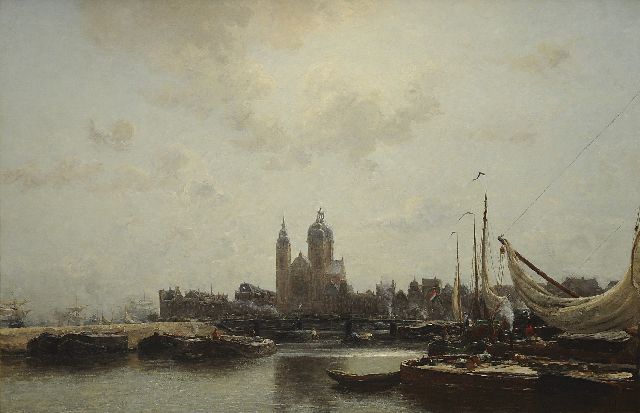 Jan Hillebrand Wijsmuller | Harbouw view of Amsterdam with the St. Nicolaaskerk, oil on canvas, 99.5 x 149.8 cm, signed l.r.