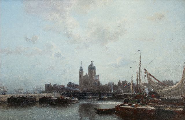 Jan Hillebrand Wijsmuller | Harbouw view of Amsterdam with the St. Nicolaaskerk, oil on canvas, 99.5 x 149.8 cm, signed l.r.