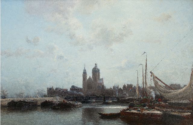 Wijsmuller J.H.  | Harbouw view of Amsterdam with the St. Nicolaaskerk, oil on canvas 99.5 x 149.8 cm, signed l.r.