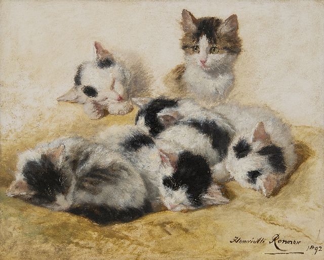 Henriette Ronner | Young kittens, oil on panel, 32.2 x 40.3 cm, signed l.r. and dated 1892