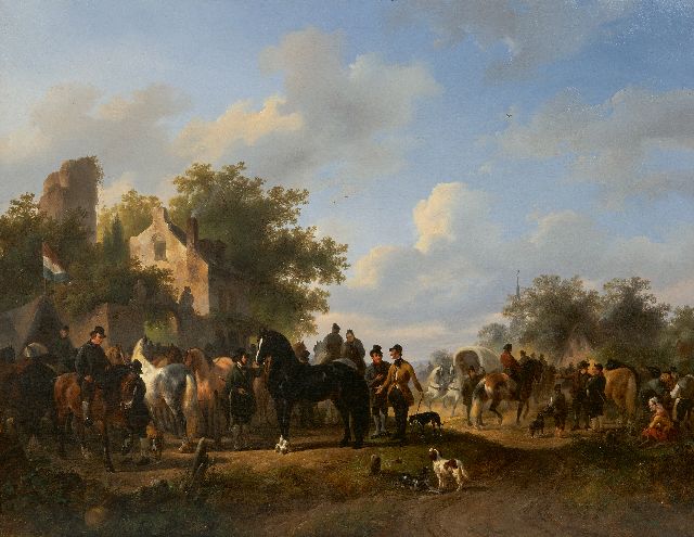 Wouterus Verschuur | Horse market, oil on canvas, 57.3 x 72.8 cm, signed l.c.