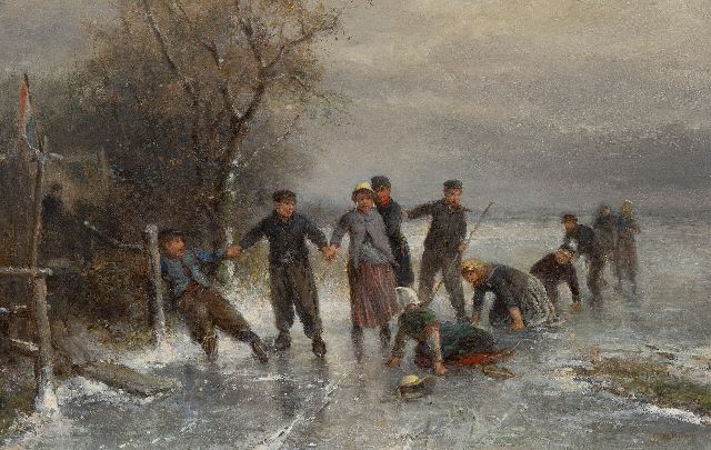 Kate J.M.H. ten | A fall on the ice, oil on canvas 41.0 x 63.9 cm, signed l.r.