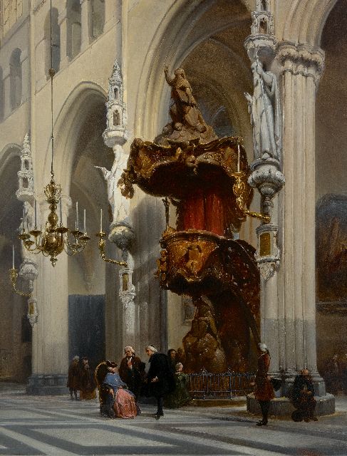 Bosboom J.  | Interior of the Onze Lieve Vrouwe church in Bruges, oil on panel 67.9 x 51.8 cm, signed l.r.