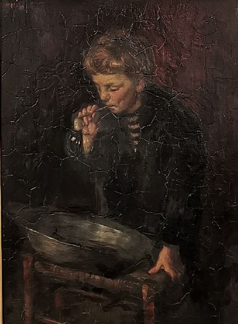 Herbert van der Poll | A boy blowing bubbles, oil on panel, 40.2 x 32.2 cm, signed u.l. and dated '99