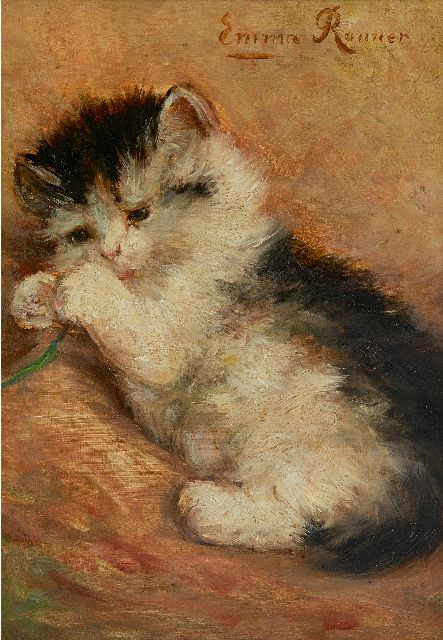 Emma Ronner | Playful young kittten, oil on panel, 23.4 x 16.5 cm, signed u.r.