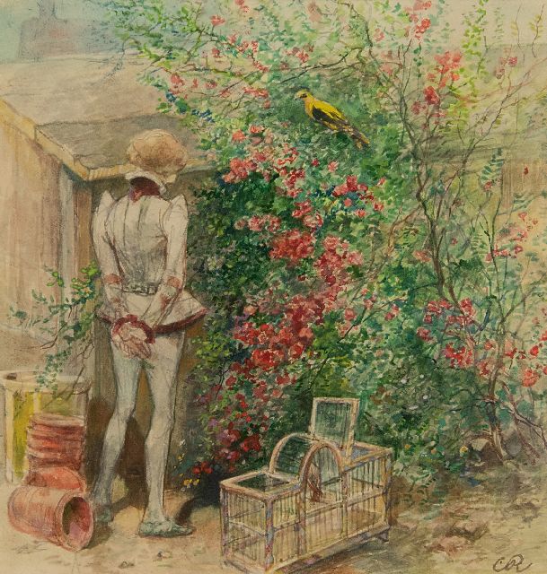 Rochussen Ch.  | Waiting for company, watercolour on paper 13.8 x 13.1 cm, signed l.r. with monogram