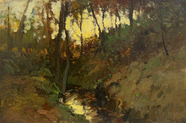 Kuijpers C.  | Ditch in autumnal forest landscape, oil on canvas laid down on panel 31.6 x 47.1 cm, signed l.r.