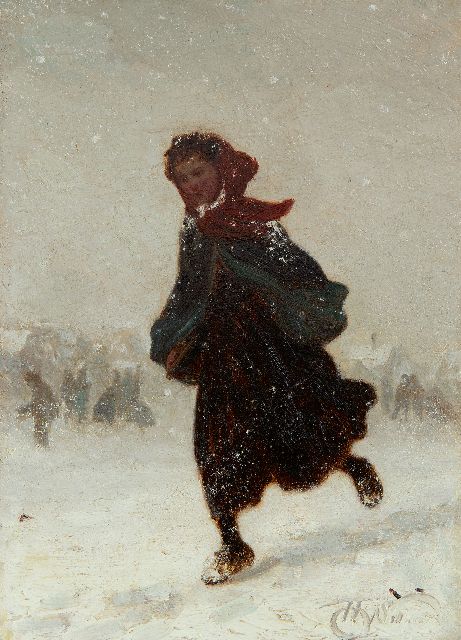 Seben H. van | Homeward bound in the snow, oil on panel 21.9 x 15.9 cm, signed l.r.