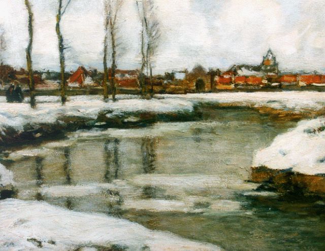 Soest L.W. van | A view of a snow-covered town, 36.1 x 46.4 cm