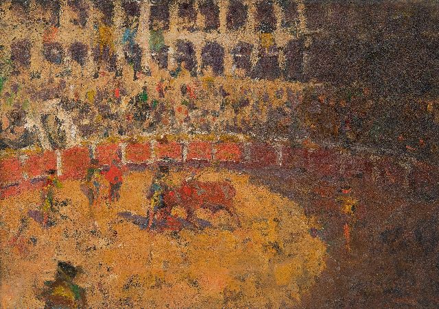 Europese School, begin 20e eeuw | Bullfight in the Arena Las Ventas, Madrid, oil on canvas, 24.5 x 34.3 cm, without frame