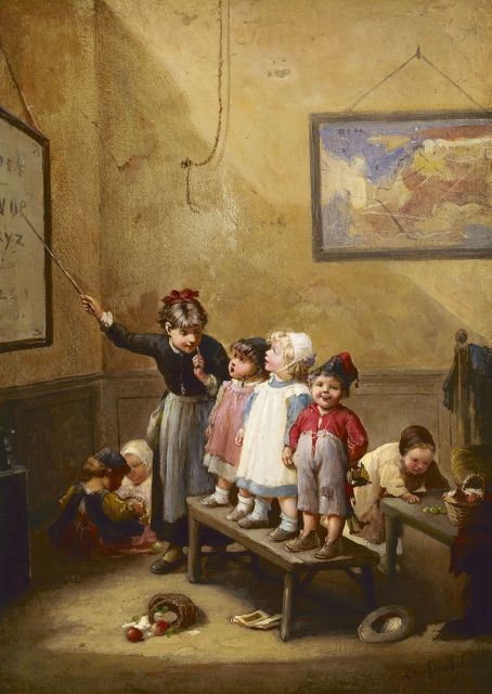 François-Louis Lanfant de Metz | The lesson, oil on panel, 22.2 x 15.6 cm, signed l.r.