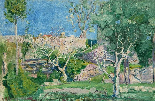 Adriaan Herman Gouwe | A view of Biot (South of France), oil on canvas laid down on board, 27.7 x 42.6 cm, signed l.l. and painted ca. 1919-1920