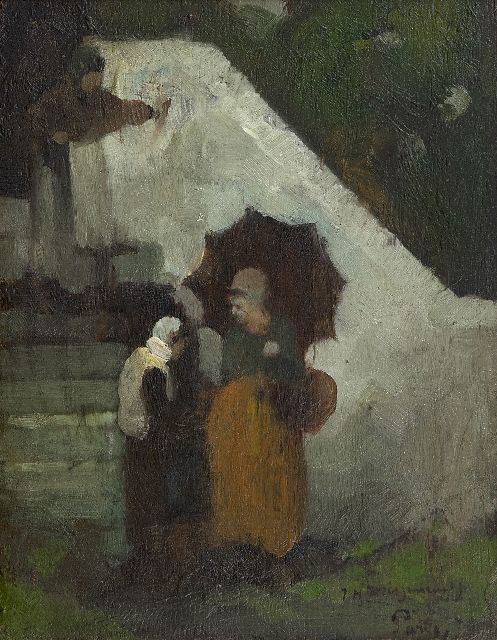 Weissenbruch H.J.  | Figures by a staircase, oil on panel 20.3 x 16.1 cm, signed l.r. and dated '79