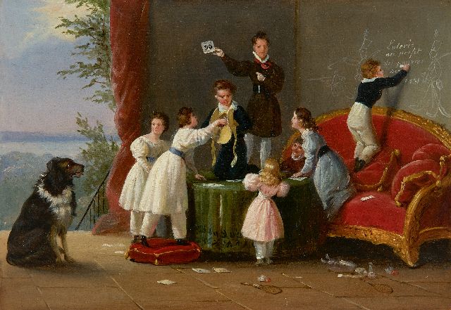 Pingret E.H.T.  | Lottery of the poor, oil on panel 17.5 x 25.5 cm, signed l.r. and dated 1831
