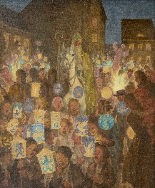 Adolf Münzer | Saint Martin procession 1934, oil on canvas, 80.8 x 66.0 cm, signed on the reverse and dated on the reverse 1934