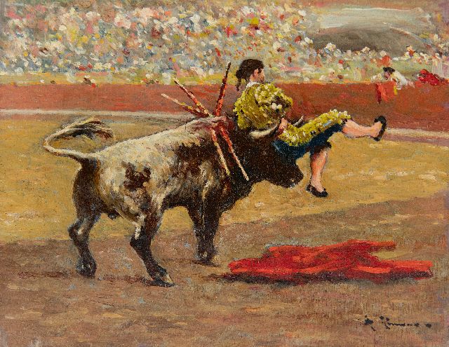 Andrés Gimeno | The bullfight, oil on panel, 14.2 x 18.1 cm, signed l.r.