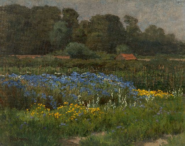 Bleckmann W.C.C.  | Flower garden on a forest edge, oil on canvas laid down on board 38.3 x 48.1 cm, signed l.l.