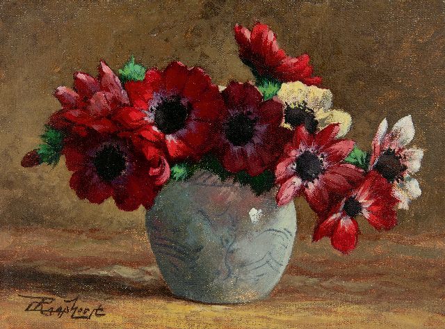 Raaphorst C.  | Anemones in an earthenware pot, oil on canvas laid down on panel 18.5 x 24.6 cm, signed l.l.