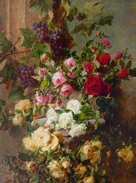 Adriana Haanen | Still life with roses and grapes, oil on canvas, 101.6 x 76.5 cm, signed lr. and dated 1874