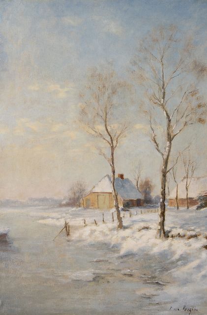 Fedor van Kregten | Farm in a snowy landscape, oil on canvas, 87.6 x 60.2 cm, signed l.r. and zonder lijst