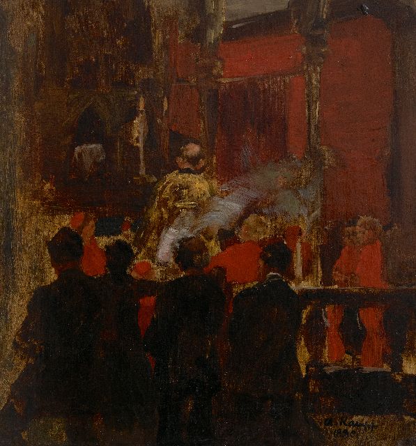 Arthur Kampf | At the choir, oil on canvas, 31.9 x 30.2 cm, signed l.r. and dated 1880