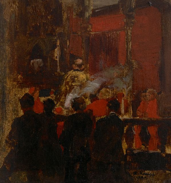 Kampf E.P.A.  | At the choir, oil on canvas 31.9 x 30.2 cm, signed l.r. and dated 1880