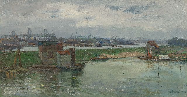 David Schulman | A view of the Amsterdam-Rijnkanaal, oil on canvas, 40.5 x 75.0 cm, signed l.r. and painted in 1960