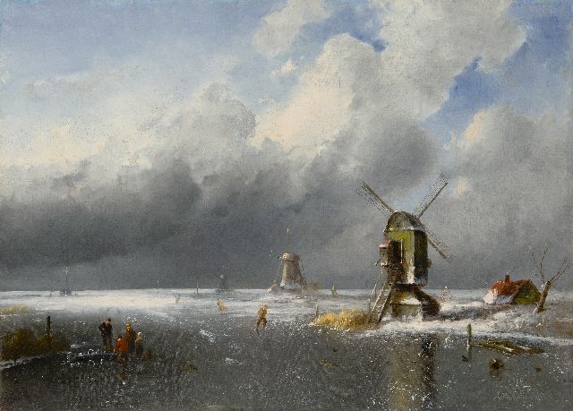 Charles Leickert | Figures on the ice in an approaching snowstorm, oil on canvas, 42.2 x 58.2 cm, signed l.r.