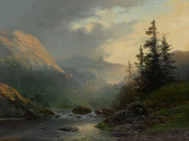 Hendrikus van de Sande Bakhuyzen | Wild mountain landscape with ruin, oil on panel, 22.8 x 30.4 cm, signed l.r. and dated '48