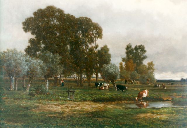Alexander Mollinger | Cows in a meadow, oil on canvas, 38.8 x 51.5 cm, signed l.l. and dated 1857